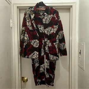 Ashro Red and Black Patterned Pantsuit